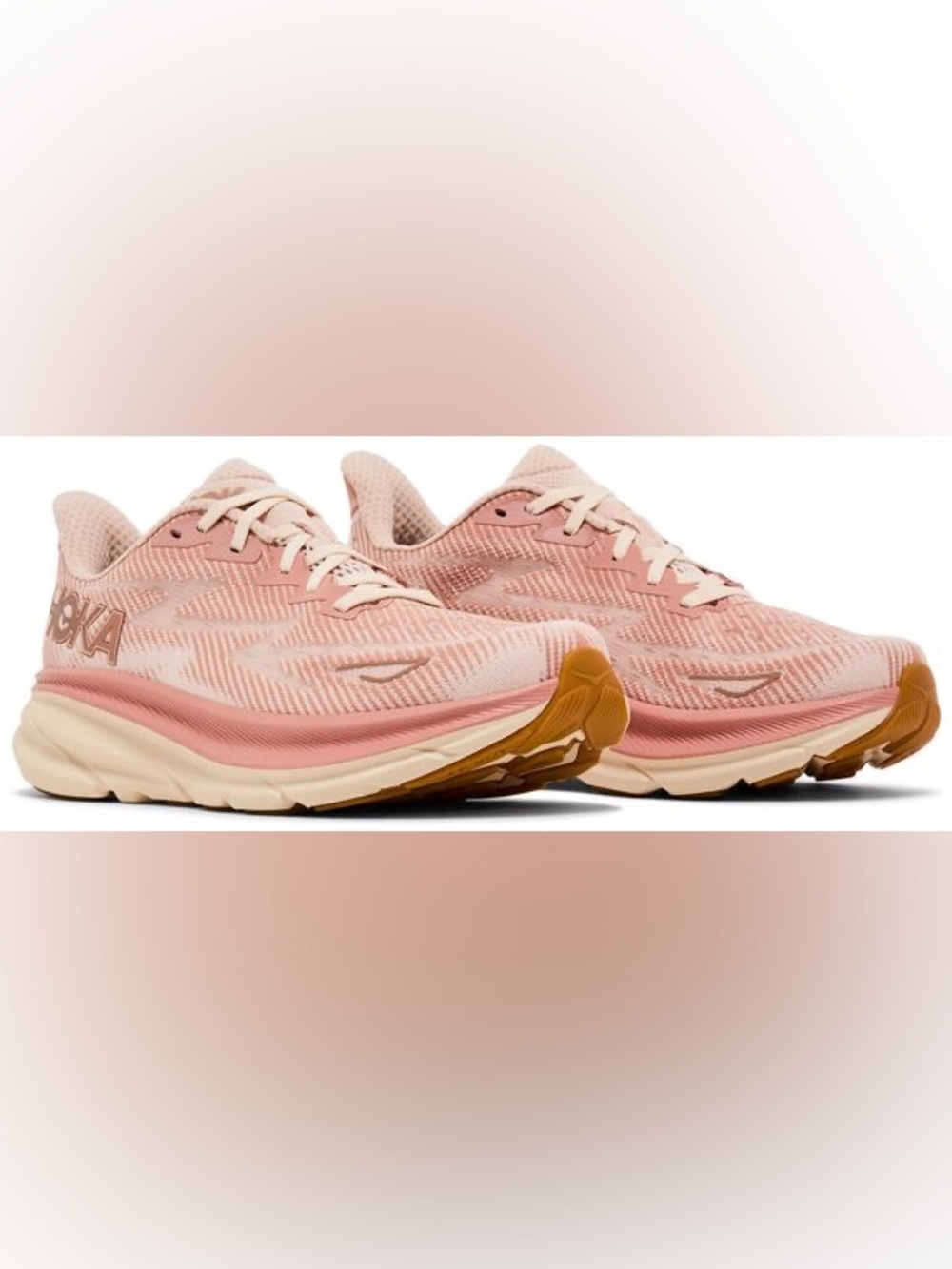 Hoka Clifton 9 shoes in sandstone cream
